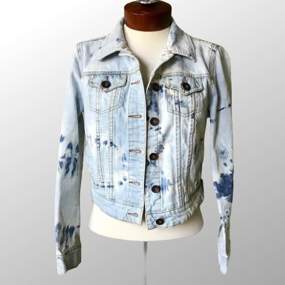 Jackets & Blazers - Acid Washed Bleach Tie Dye Denim Jean Jacket